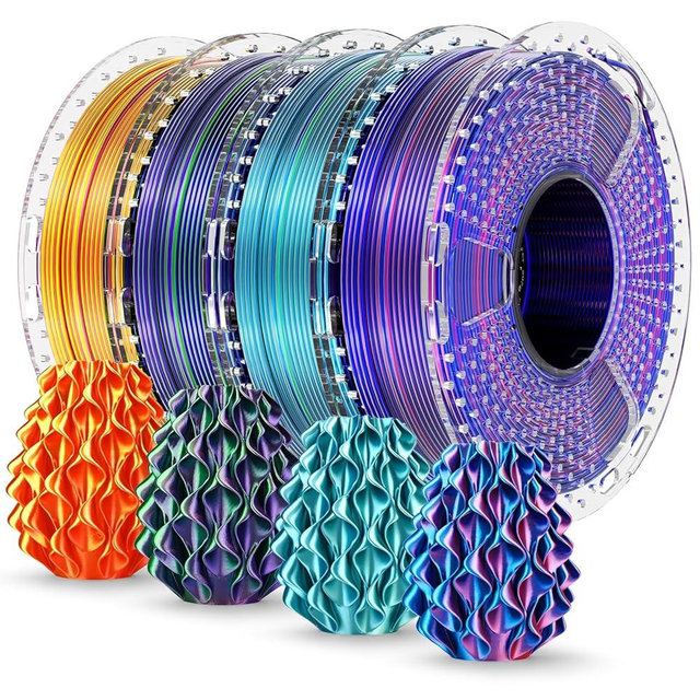 SUNLU Silk PLA+ Filament 1.75mm Multicolor 250gx4, Silky Glossy PLA Plus 3D Printer Filament Bundle, Red Gold+Blue Green+Red Blue+Green Purple