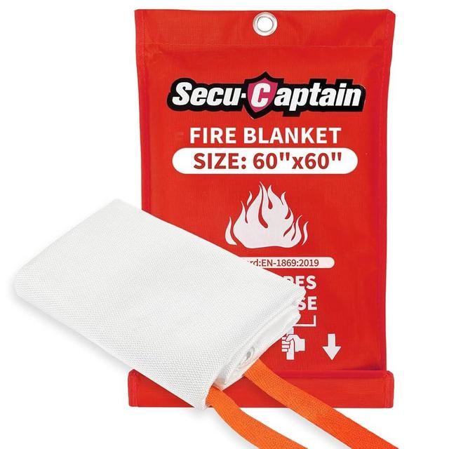 SecuCaptain Emergency Fire Blanket for Home - 60"x60" X-Large Flame Retardant Blankets with Fireproof Tabs for House Camping Kitchen Fire Protection Survival Safety