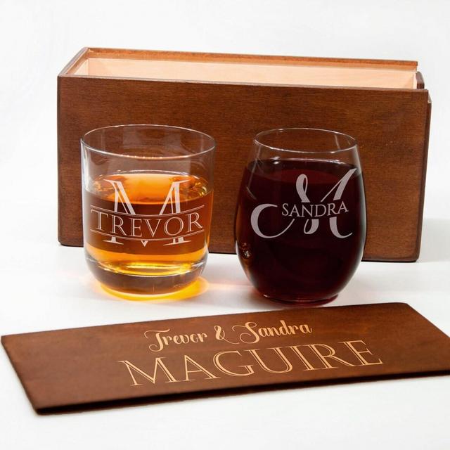 His and Hers Toasting Glasses Mr and Mrs Gifts Husband and Wife Glasses Wedding Couple Gift Whiskey and Wine Glasses Mr and Mrs Glasses