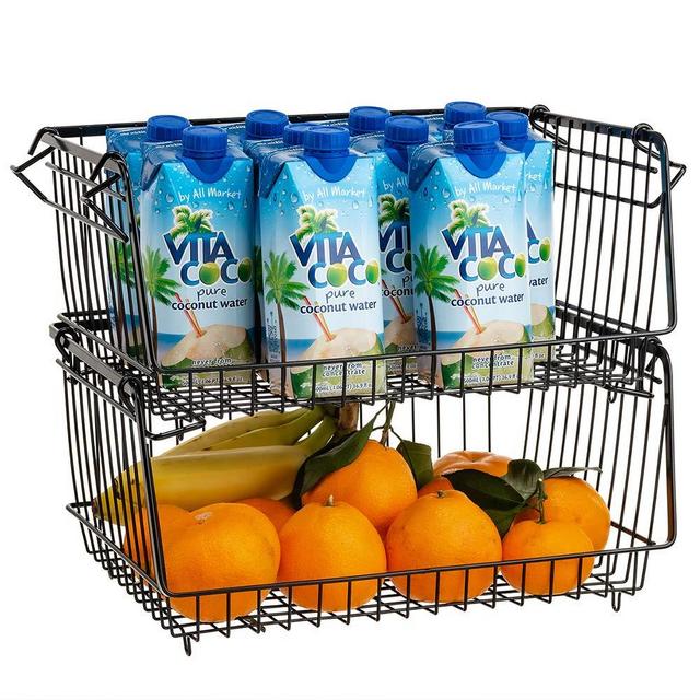 Homics Wire Storage Stackable Produce Baskets, Large Size Kitchen Pantry Organizer Bins for Fruit, Vegetable, Potato, Cans - Set of 2
