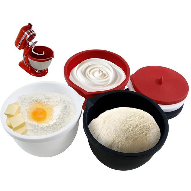 Silicone Liners for KitchenAid 5 Qt Tilt-Head Stand Mixer, Cold/Heat-Resistant & Non-Stick, Easy Clean, Fits 5 Quart Mixing Bowl, Set of 3 with Lids