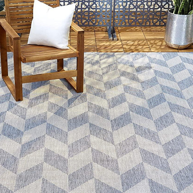 Home Dynamix Patio Country Calla Contemporary Herringbone Indoor/Outdoor Area Rug, 7'9"x10'2" Rectangle, Blue/Gray