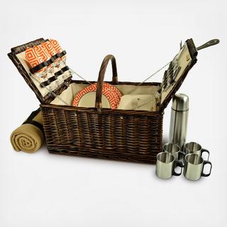 4-Person Buckingham Picnic Basket with Blanket & Coffee Set