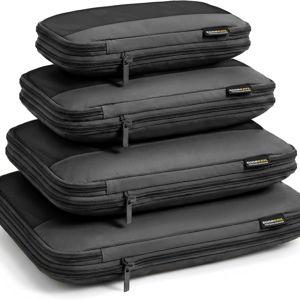 4 Piece Compression Packing Cubes for 3–7 Day Travel, Lightweight Travel Organizers with Breathable Mesh, Double-Zipper Packing Cubes for Carry-On & Suitcases (Jet Black)