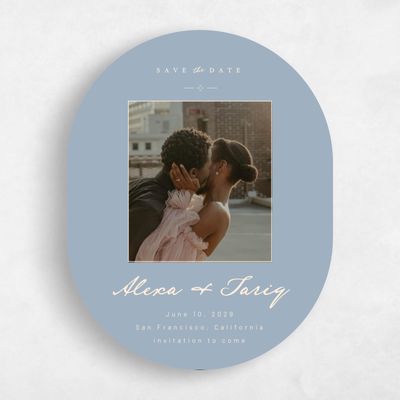 Blue Oval Wedding Save the Date - Finnian Photo