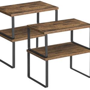 SONGMICS Cabinet Organizer Shelf, Set of 4 Kitchen Counter Shelves, Kitchen Storage, Spice Rack, Stackable, Expandable, Metal and Engineered Wood, Ink Black and Rustic Brown UKCS021X01