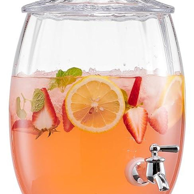 Fifth Avenue Crystal Beverage Dispenser for Countertop - 1.7 Gallon Large Glass Drink Dispenser w/Spigot & Lid - Party Drink Dispenser for Sweet Tea Lemonade Punch Water, Juice Dispensers for Parties