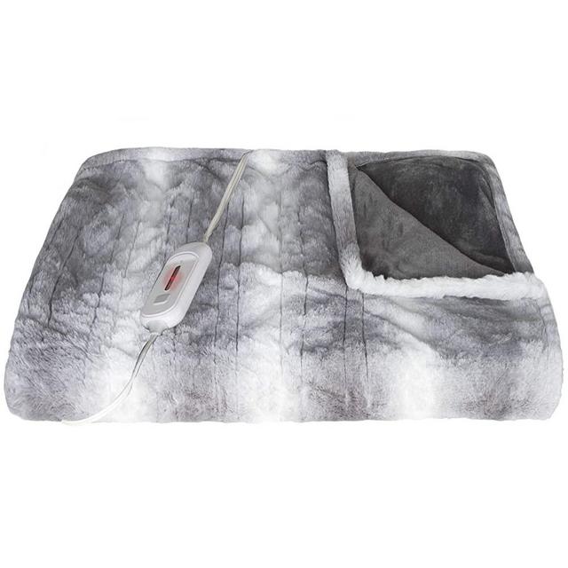 Luxe Faux Fur Soft Plush 100% Animal-Free Electric Throw Heated Blanket with Uniform Heating, 8.5' Power Cord, Handheld Controller with 4 Heat Settings, Grey, 50 x 60 in