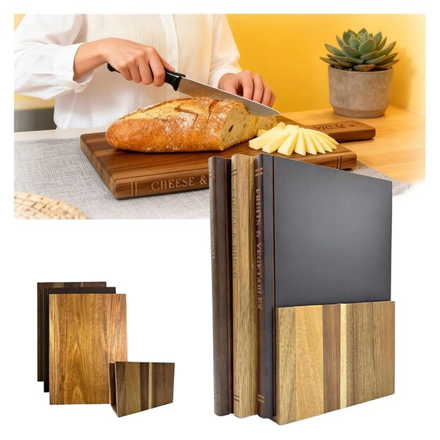 Cutting Board that Looks Like A Book, 3-piece Wooden Cutting Board Set with Stand, Kitchen with Food Sorting, For Fruit, Vegetable and Meat Sorting Tray