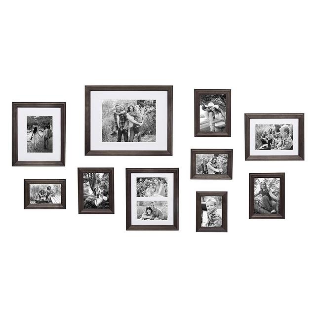 Uniek - Kate and Laurel Bordeaux Gallery Wall Kit, Set of 10 with Assorted Size Frames with Charcoal Gray Finish