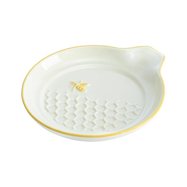 Colias Wing Large Spoon Holder, Honeycomb and Bee Spoon Rest, Ceramic Utensil Holder, Ceramic Spoon Holder for Kitchen Table Countertop, 5 Inch