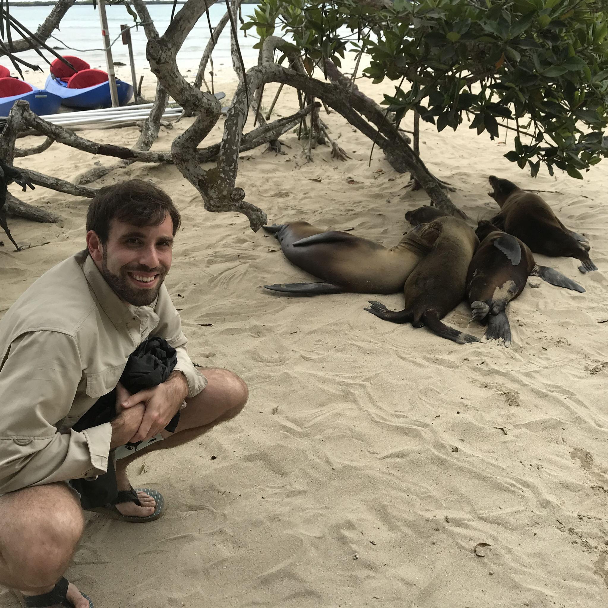 Galapagos - Michael tried to blend in with the sea lions, though the sea lions were still debating whether he was a very tall cousin or just a confused tourist.