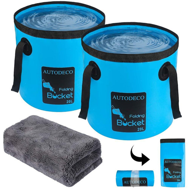 AUTODECO 2 Pack Collapsible Bucket 5 Gallon Container Folding Water Bucket Portable Wash Basin for Outdoor Travelling Camping Fishing Gardening Car Washing 20L