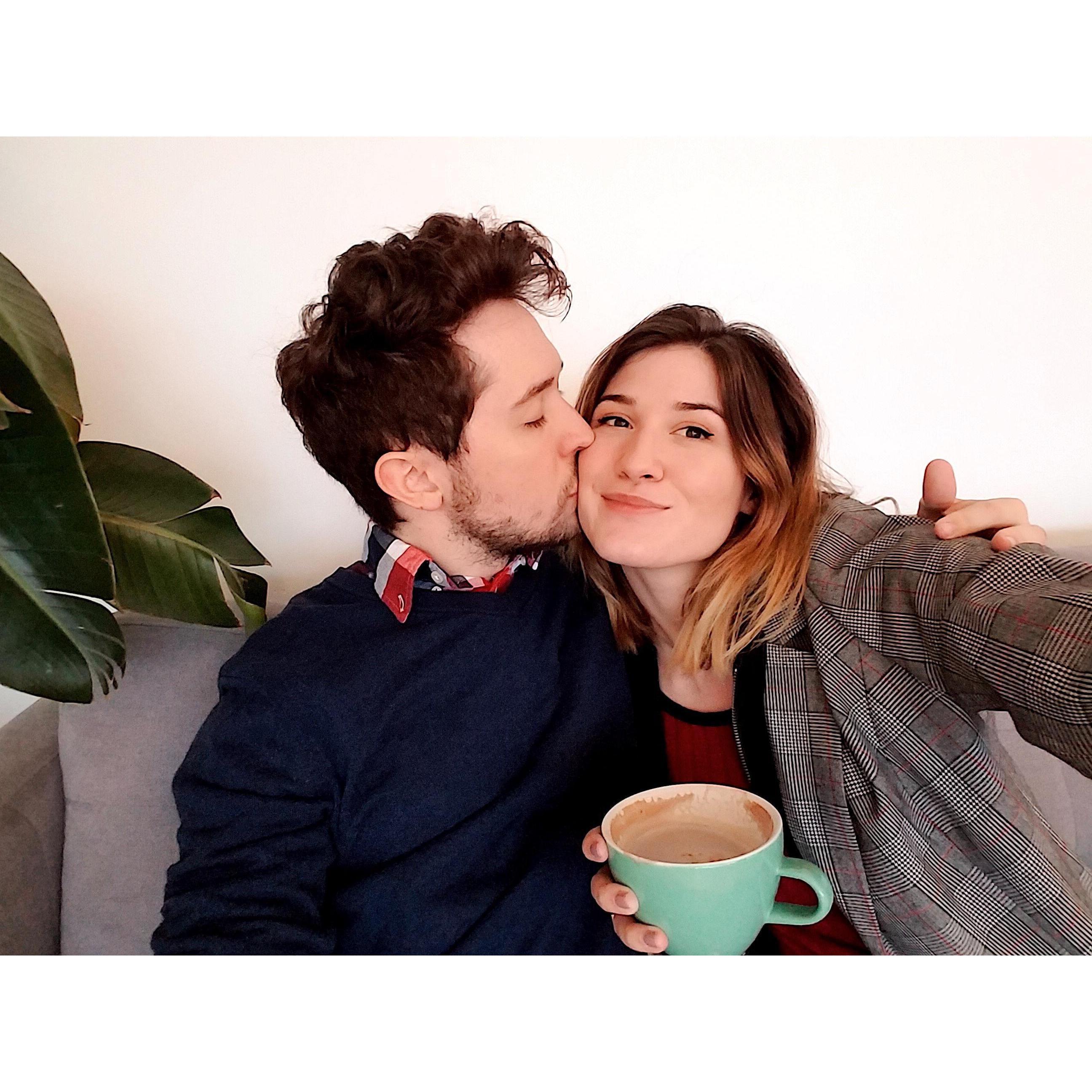 We love going to coffee shops together on "book dates" and we each order a special drink (coffee for him, tea for her) and read our books together.