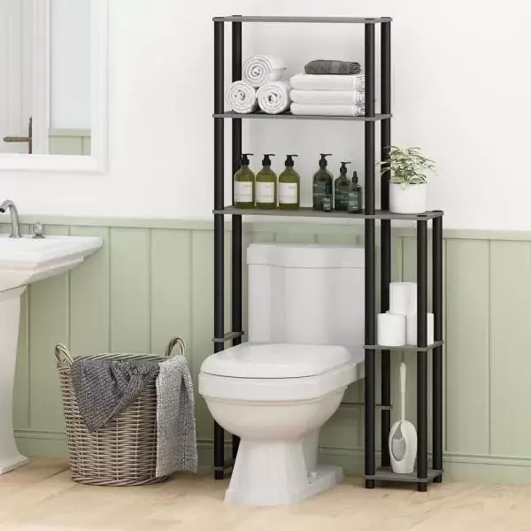 Turn-N-Tube French Oak Grey/ Black Toilet Space Saver with 5-Shelves