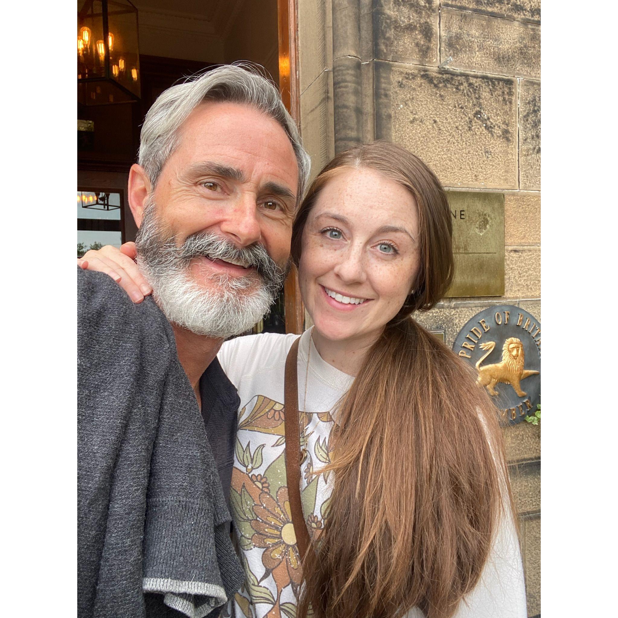 Our luggage was nowhere to be found during our Scotland trip - but we were still happy as could be! Pic from our first night there - in Edinburgh