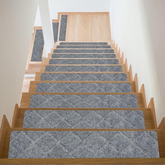 Unique Bargains Non-Slip Resistant Indoor Wooden Stair Treads Carpet Mat 8''x30'' Gray 15 PCS