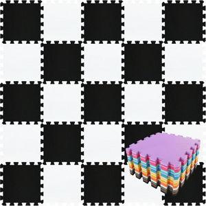 EVA Rubber 18 Tiles Interlocking Puzzle Foam Floor Mats - White, Black