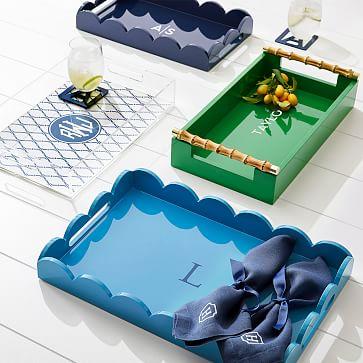 Large Personalized Scalloped Lacquer Tray
