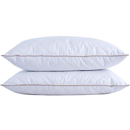 puredown Natural Goose Down Feather Pillows for Sleeping with 100% Cotton Pillow Downproof Cover White Set of 2 Standard Size