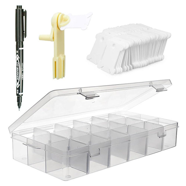 BLUE HANDCART Embroidery Floss Organizer, 1 Removable 18 Compartments Cross Stitch Thread Storage Box with 100 Plastic Embroidery Floss Bobbins, 1 Floss Winder and 1 Marker