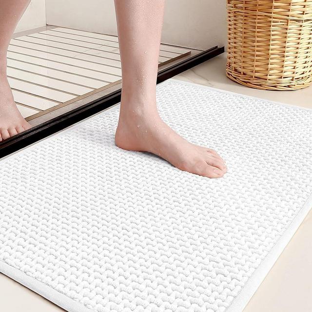 Upgraded Chenille Bathroom Rugs - Adorn Your Bathroom with Color G White Bath Mat - Absorbent, Non Slip, Soft, Machine Washable, Quick Dry, 16"x24" Small Bathmat Bath Rugs for Bathroom