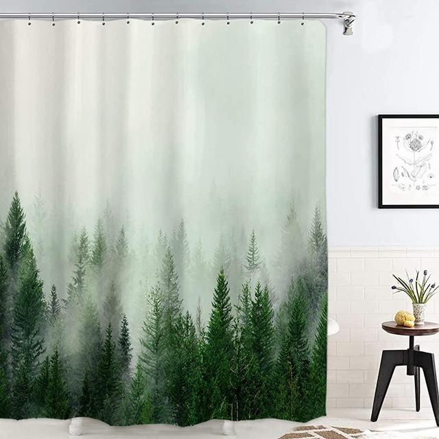 ORTIGIA Green Misty Forest Shower Curtains,Nature Shower Curtain,Woodland Shower Curtain,Fantasy Fog Magic Tree Bath Curtain for Bathroom,Fall Shower Curtain,Waterproof Polyester Fabric-72 Wx72 L