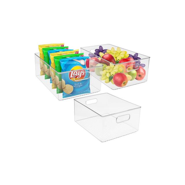 Sorbus 3 Pack Large Clear Plastic Container Bins - Great for Organizing the Kitchen, Fridge, Pantry and More