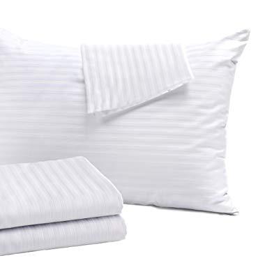 Niagara Sleep Solution 4 Pack Pillow Protectors Standard 20x26 Hypoallergenic 100% Cotton Sateen Tight Weave 3-4 Micron Pore Size High Thread Count 400 Style Zippered White Hotel Quality Non Noisy