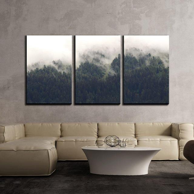 wall26 - 3 Piece Canvas Wall Art - Landscape of Trees Forest in Mist - Modern Home Decor Stretched and Framed Ready to Hang - 16&quot;x24&quot;x3 Panels