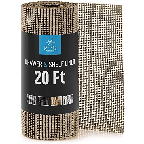Zulay (12 Inch x 20 FT) Drawer & Shelf Liner - Non Adhesive Drawer Liner - Protective Shelf Liner Non Slip for Cabinets, Storage, Kitchen, and Tables (Beige)