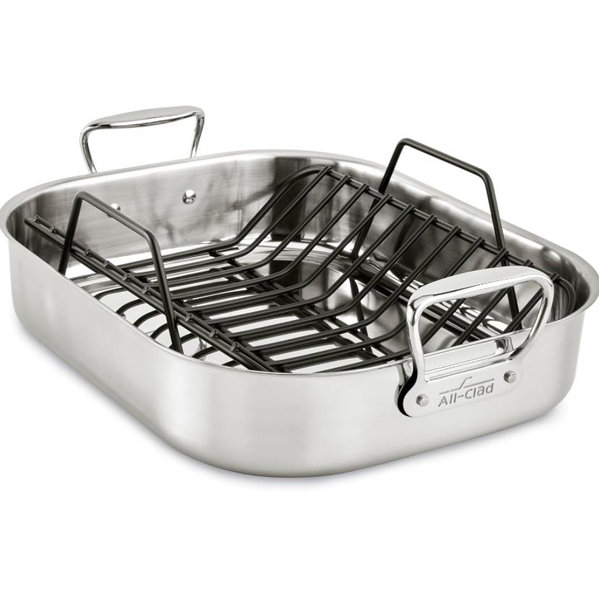 All-Clad Specialty Stainless Steel Roaster and Nonstick Rack 16x13x5 Inch Oven Broiler Safe 600F Roaster Pan, Pots and Pans, Bakeware, Turkey, Silver