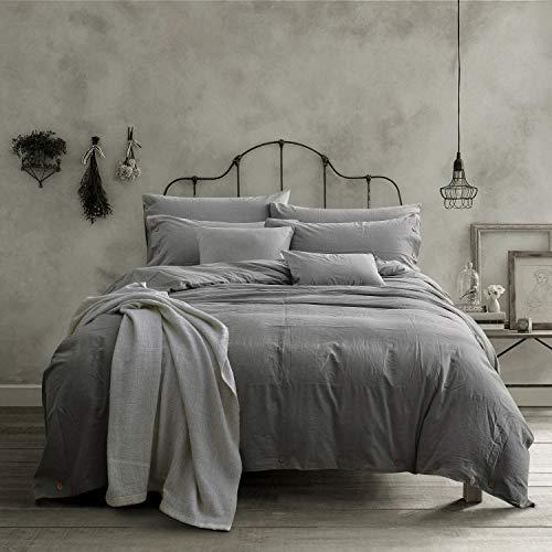 Doffapd Duvet Cover King, Washed Cotton Duvet Cover Set - 3 Piece (King, Light Gray)