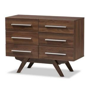 Auburn Mid Century Modern Walnut Finished Wood 6 Drawer Dresser Brown - Baxton Studio