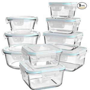 Glass Food Storage Containers with Lids, [18 Piece] Glass Meal Prep Containers, Containers for Food Storage with Lids, BPA Free & Leak Proof (9 Lid & 9 Container)