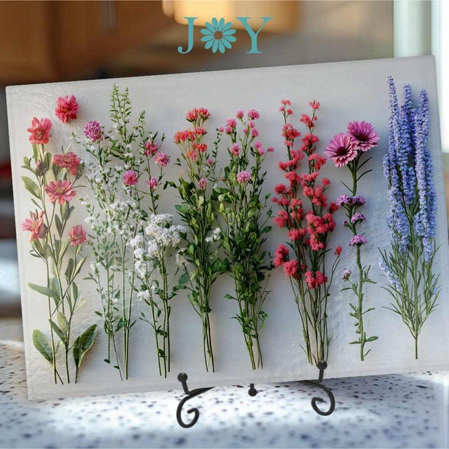 Glass Cutting Board - Wildflowers Tempered Glass Chopping Board - Cheese and Charcuterie Glass Cutting Board - Kitchen Decor Gift Idea