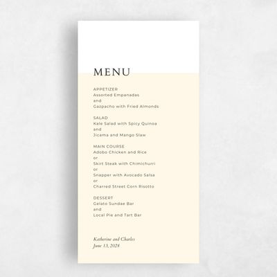 Butter, Yellow Wedding Menu - Morrison