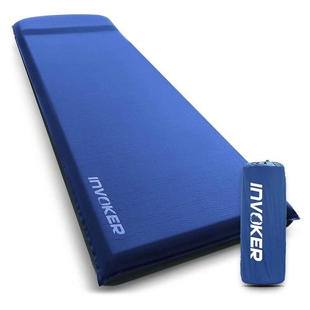 INVOKER Camping Sleeping pad – 3inch UltraThick Memory Foam Self Inflating Camping Mat with Pillow Fast Inflating in 25s for Backpacking Traveling and Hiking Air Mattress – Lightweight Camp Sleep Pad