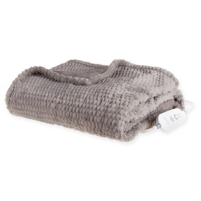 Brookstone® n-a-p® Heated Faux Fur Throw in Grey