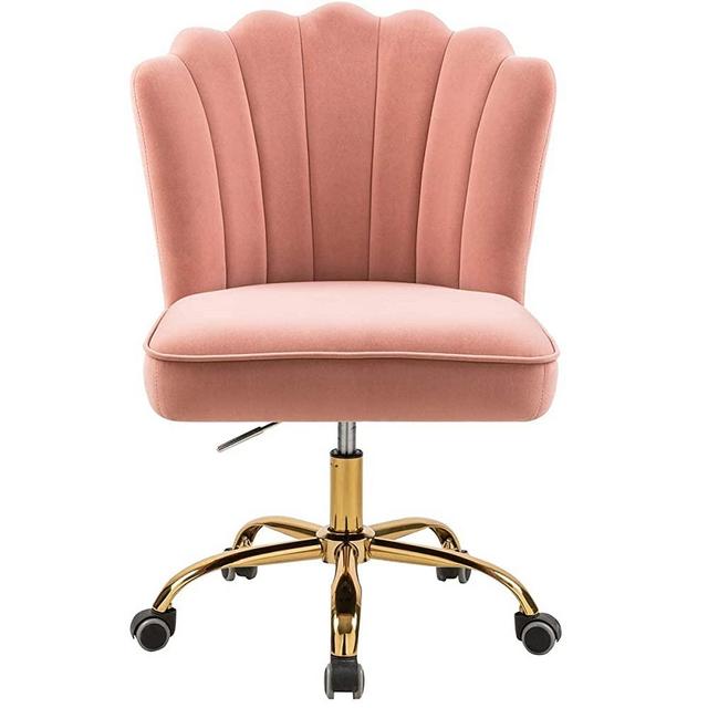 Velvet Task Chair Home Office Chair Adjustable Swivel Rolling Vanity Chair with Wheels for Adults Teens Bedroom Study Room （Pink）