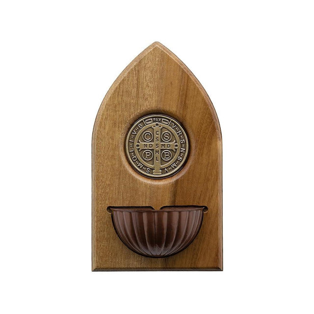 Intercession Wooden Holy Water Font - St Benedict