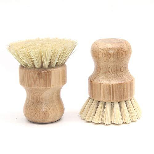 Natural Sisal Dish Washing Brush Bamboo Round Scrub Brush Pots Pans Vegetables Household Cleaning Brush, 2 Pack (White)