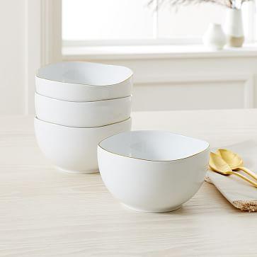 Organic Porcelain Gold-Rimmed Cereal Bowl Sets (8 piece set)