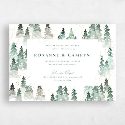 White Wedding Invitation - Spruce Landscape Foil