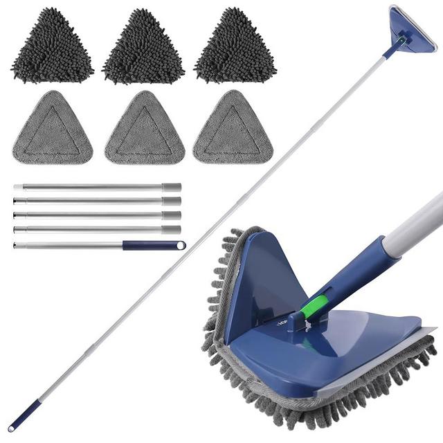 BOOMJOY Wall Cleaner Mop with 82 Inches Long Handle, Baseboard Cleaner Tool Duster with Squeegee, Ceiling Cleaning Tool with 6 Replacement Pads for Painted Walls, Window, Floor - Blue