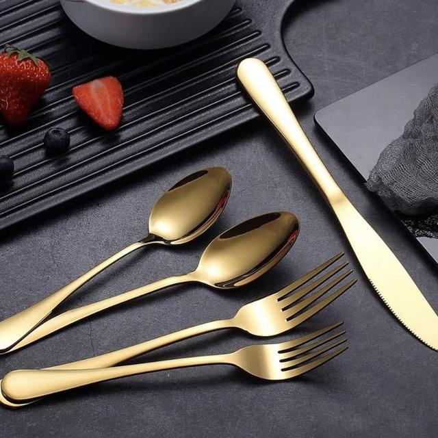 Berglander Flatware Set 46 Piece, Stainless Steel With Titanium Gold Plated Flatware Set 45 Pieces Add 1 Pie Sever, Golden Flatware Set, Silverware, Cutlery Set Service For 8 (Shiny Gold)