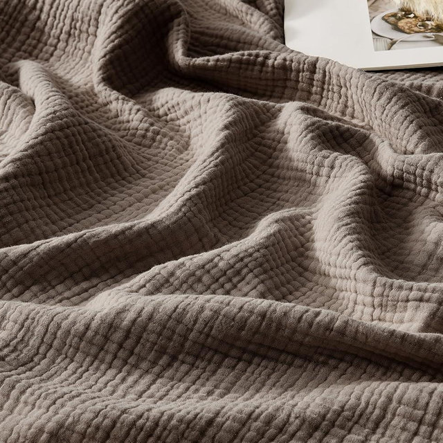 WDCOZY Muslin Blanket 100% Cotton Blankets Twin Size 4-Layer Breathable Lightweight for Couch Bed Boho Farmhouse Linen Tassels Ruffle Gauze Blankets 60x80 Inches Brown Mocha Chocolate Coffee Taupe