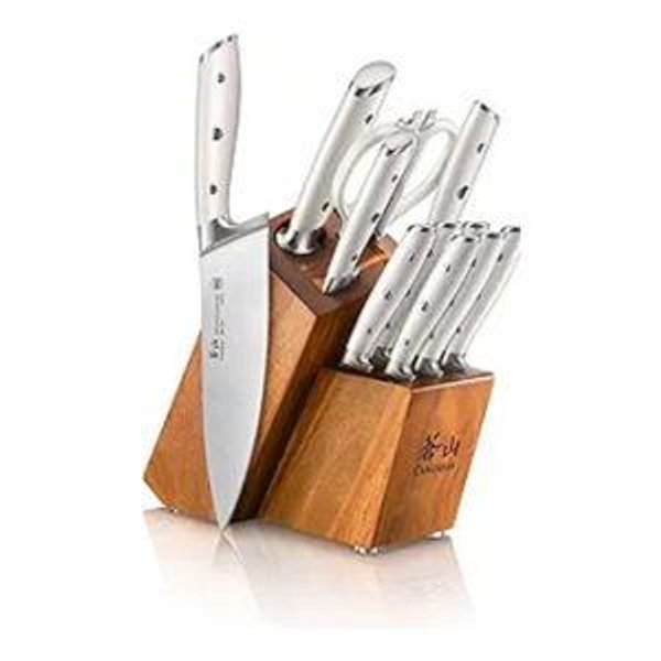 Cangshan Alps Series 1026665 German Steel Forged 12-Piece Knife Block Set, Acacia (White)
