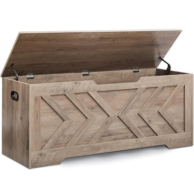 XDliv 47.2” Storage Bench,Extra Large Wooden Storage Chest with 2 Safety Hinges,entryway Bench,Blanket Storage,Shoe Storage Bench for Entryway,Bedroom,Living Room,Easy Assembly.-Greige