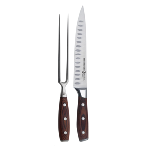Messermeister Avanta Forged Kullenschliff Carving Set - Includes 8” Carving & Slicing Knife + 7” Fork - German X50 Stainless Steel - Pakkawood Handle - Rust Resistant & Easy to Maintain